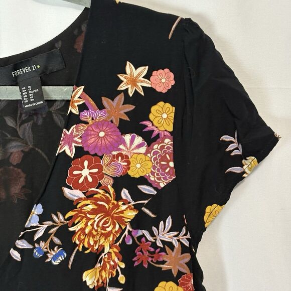 Forever 21 Plus Maxi Romper Dress Cap Sleeves V-Neck Size 1X Black Dark Floral - Picture 8 of 14